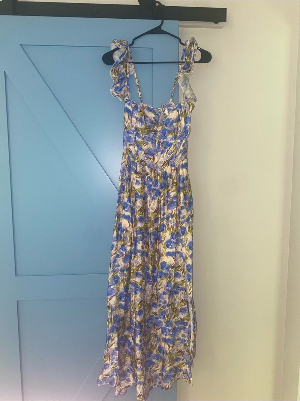 Astr Floral Blue & Green Maxi Dress with Ruffle Straps
